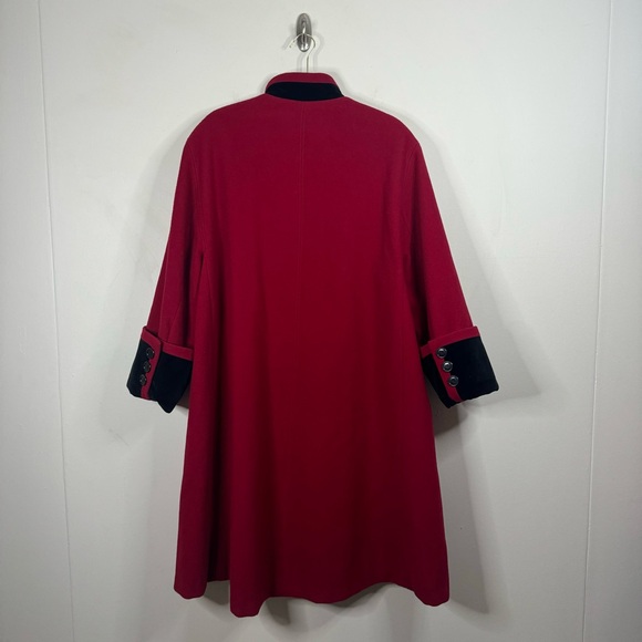 Vintage Sieberts Red/Black Trim Long Wool Flared Swing Coat Woman's Size 16 - Picture 9 of 15